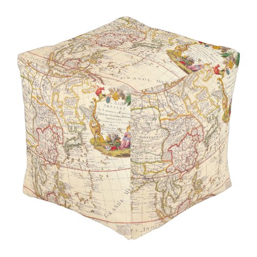 Antique Old Map Inspired 6 Pouf