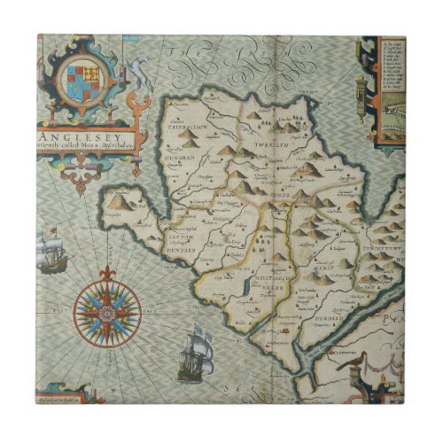 Antique Old Map Inspired 7 Ceramic Tile