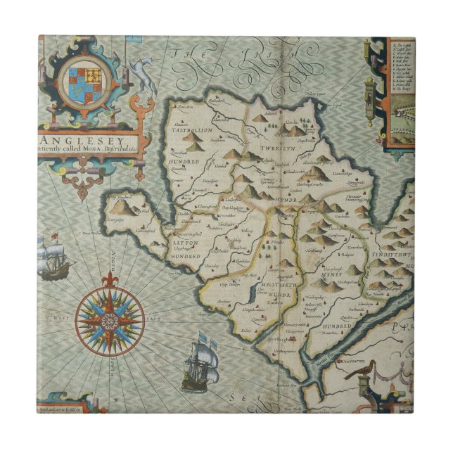 Antique Old Map Inspired (7) Ceramic Tile (Front)