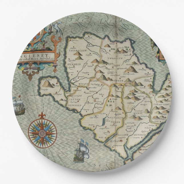 Antique Old Map Inspired (7) Paper Plates (Front)