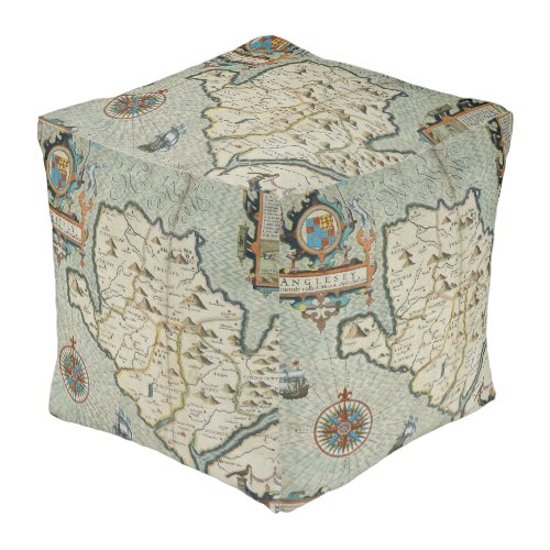 Antique Old Map Inspired 7 Pouf