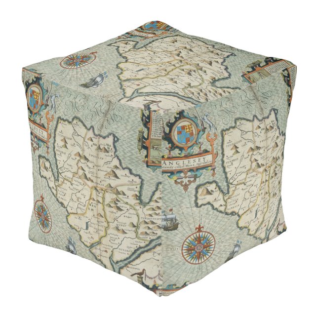 Antique Old Map Inspired (7) Pouf (Angled Front)