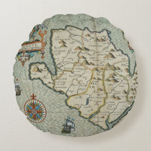 Antique Old Map Inspired (7) Round Pillow