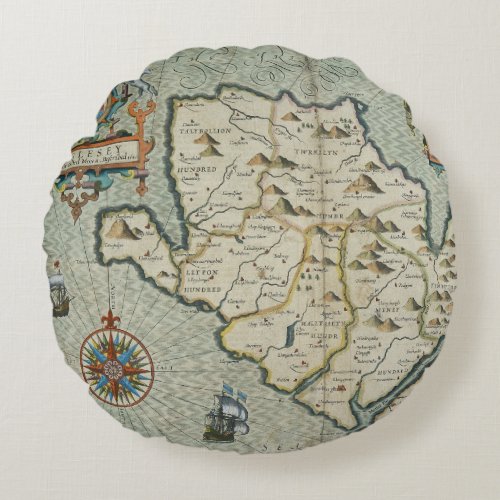 Antique Old Map Inspired 7 Round Pillow