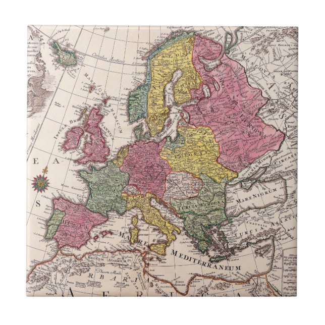 Antique Old Map Inspired (9) Ceramic Tile (Front)