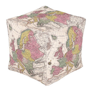 Antique Old Map Inspired (9) Pouf