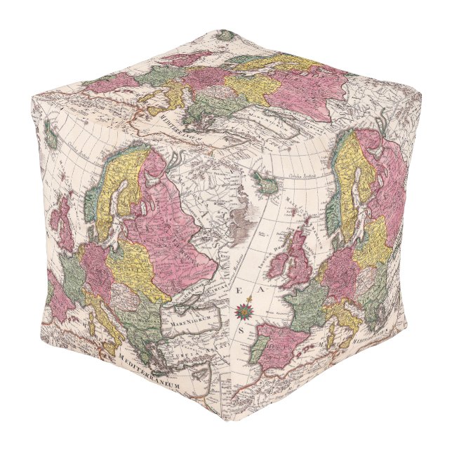 Antique Old Map Inspired (9) Pouf (Angled Front)