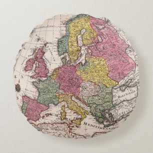 Antique Old Map Inspired (9) Round Pillow