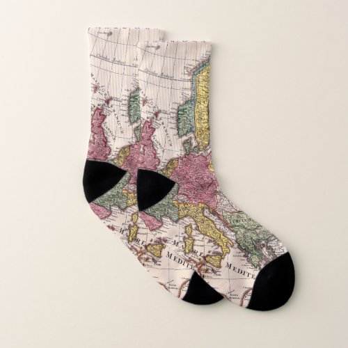 Antique Old Map Inspired 9 Socks