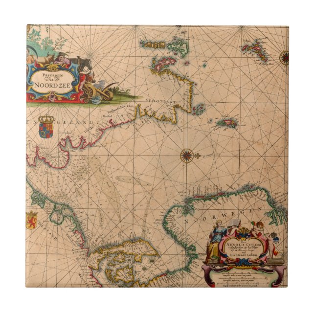 Antique Old Map Inspired Ceramic Tile (Front)