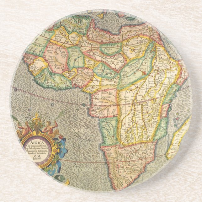 Antique Old World Gerardus Mercator Map of Africa Drink Coaster (Front)