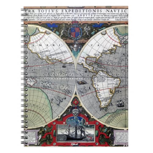 Antique old world map 1595 Restored Notebook