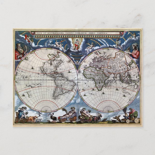 Antique old world map 1664 Restored Postcard (Front)