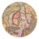 Antique Old World Map, Arctic North Pole, 1595 Classic Round Sticker