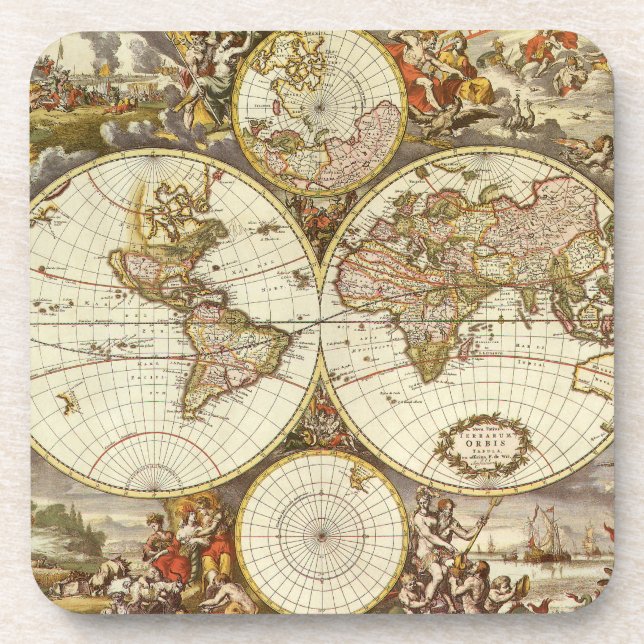 Antique Old World Map by Frederick de Wit, c. 1680 Beverage Coaster (Front)