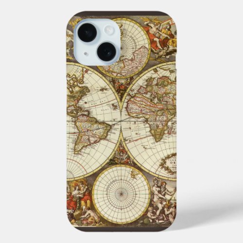 Antique Old World Map by Frederick de Wit c 1680 iPhone 15 Case