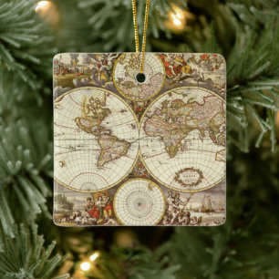 Antique Old World Map by Frederick de Wit, c. 1680 Ceramic Ornament