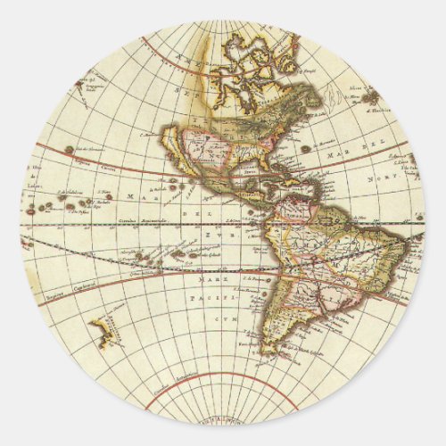 Antique Old World Map by Frederick de Wit c 1680 Classic Round Sticker