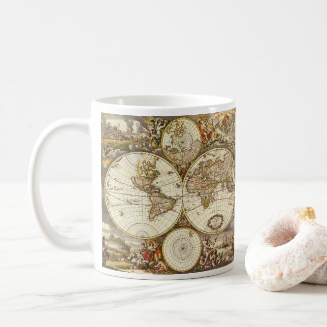 Antique Old World Map by Frederick de Wit, c. 1680 Coffee Mug (With Donut)