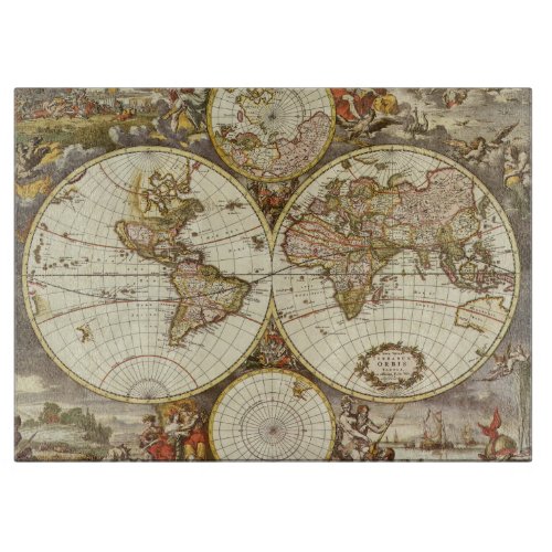Antique Old World Map by Frederick de Wit c 1680 Cutting Board
