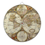 Antique Old World Map by Frederick de Wit, c. 1680 Dartboard With Darts