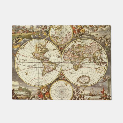 Antique Old World Map by Frederick de Wit c 1680 Doormat