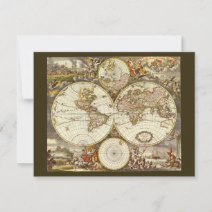 Antique Old World Map by Frederick de Wit, c. 1680 Invitation