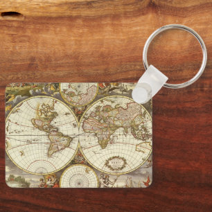 Antique Old World Map by Frederick de Wit, c. 1680 Keychain