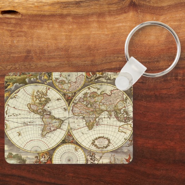Antique Old World Map by Frederick de Wit, c. 1680 Keychain (Front)