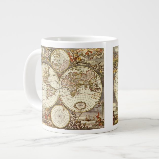 Antique Old World Map by Frederick de Wit, c. 1680 Large Coffee Mug (Front Left)