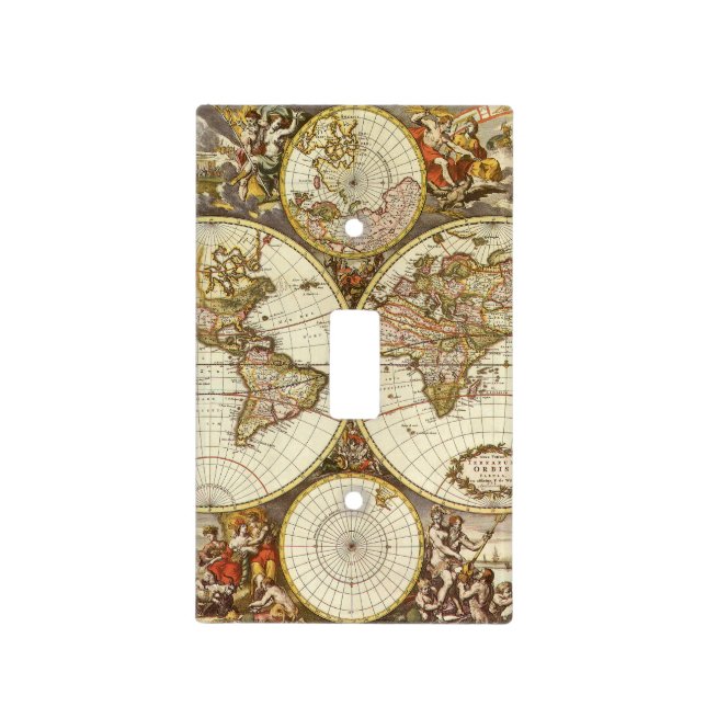 Antique Old World Map by Frederick de Wit, c. 1680 Light Switch Cover (Front)
