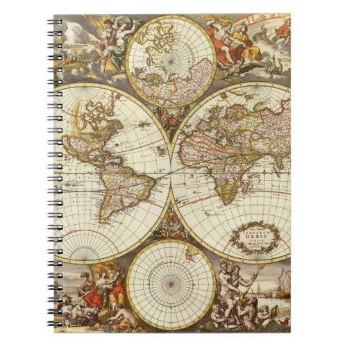 Antique Old World Map by Frederick de Wit c 1680 Notebook