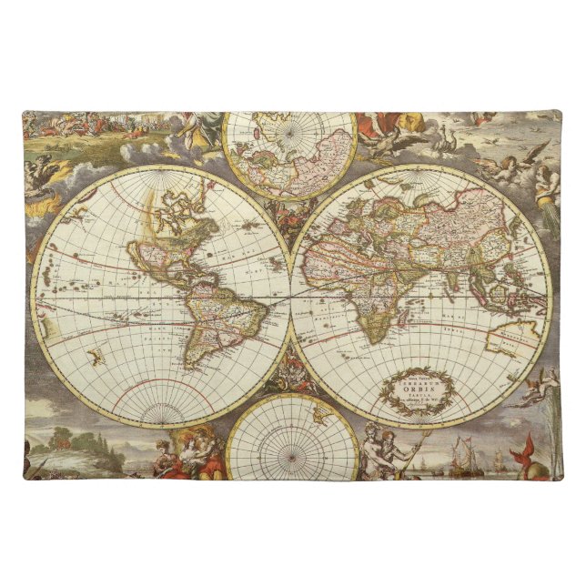 Antique Old World Map by Frederick de Wit, c. 1680 Placemat (Front)