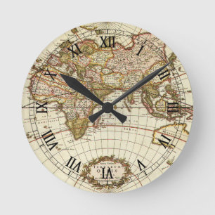Antique Old World Map by Frederick de Wit, c. 1680 Round Clock