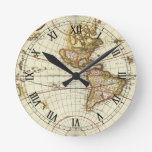 Antique Old World Map by Frederick de Wit, c. 1680 Round Clock