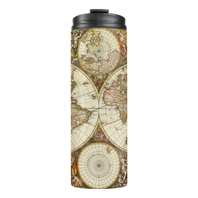 Antique Old World Map by Frederick de Wit, c. 1680 Thermal Tumbler (Front)