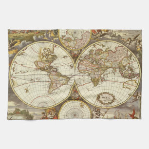 Antique Old World Map by Frederick de Wit, c. 1680 Towel