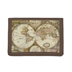 Antique Old World Map by Frederick de Wit, c. 1680 Tri-fold Wallet