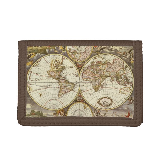 Antique Old World Map by Frederick de Wit, c. 1680 Trifold Wallet (Front)