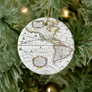 Antique Old World Map by Hendrik Hondius, 1630 Ceramic Ornament