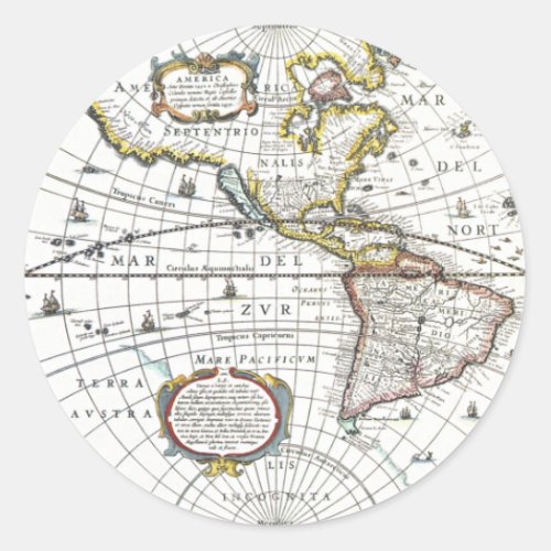 Antique Old World Map by Hendrik Hondius 1630 Classic Round Sticker