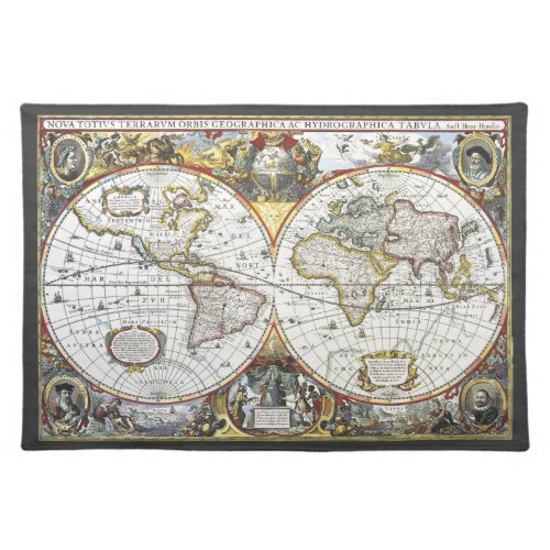 Antique Old World Map by Hendrik Hondius 1630 Cloth Placemat
