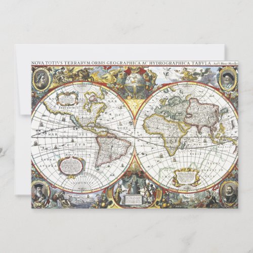 Antique Old World Map by Hendrik Hondius 1630 Invitation