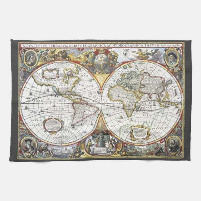 Antique Old World Map by Hendrik Hondius, 1630 Kitchen Towel (Horizontal)