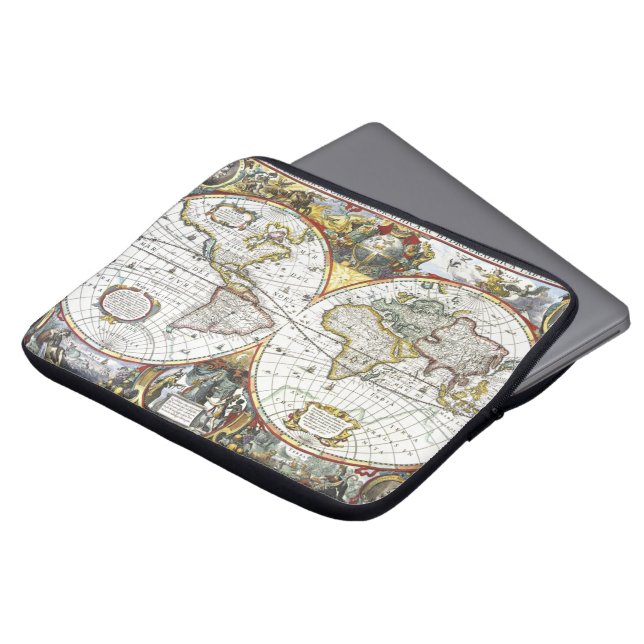 Antique Old World Map by Hendrik Hondius, 1630 Laptop Sleeve (Front Top)