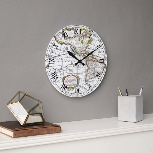 Antique Old World Map by Hendrik Hondius, 1630 Large Clock (Office)