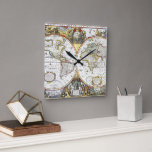 Antique Old World Map by Hendrik Hondius, 1630 Square Wall Clock