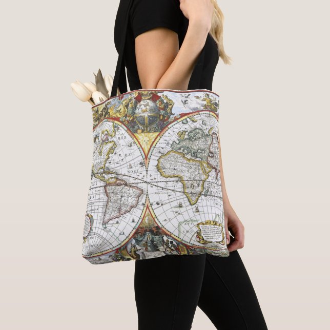 Antique Old World Map by Hendrik Hondius, 1630 Tote Bag (Close Up)