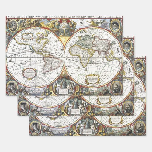 Antique Old World Map by Hendrik Hondius 1630 Wrapping Paper Sheets