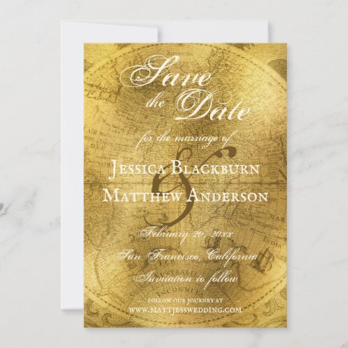 Antique Old World Map Faux Gold Foil Customizable Save The Date